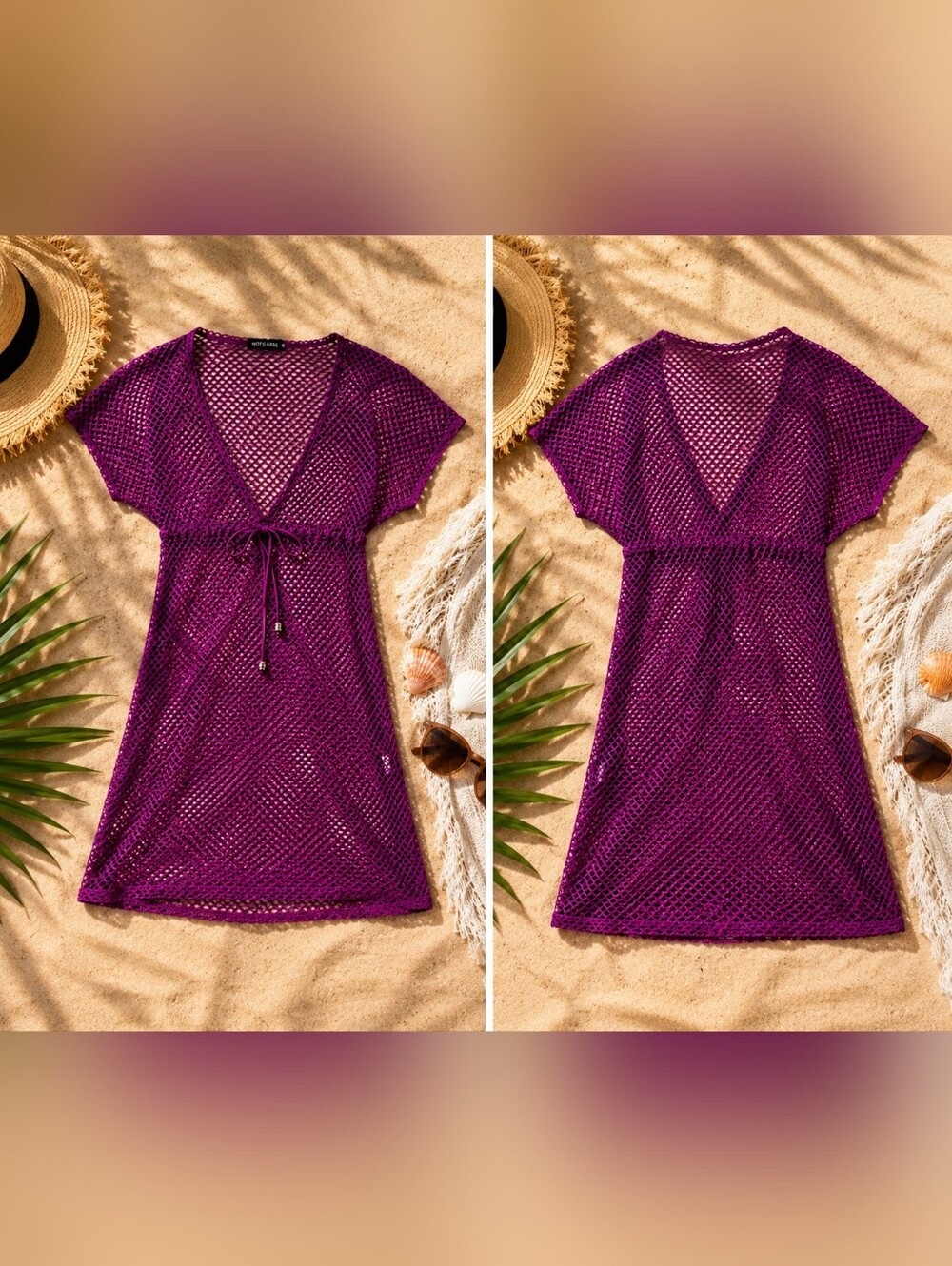 HOTS WING Mesh Beach Cover up,  Medium,  Purple